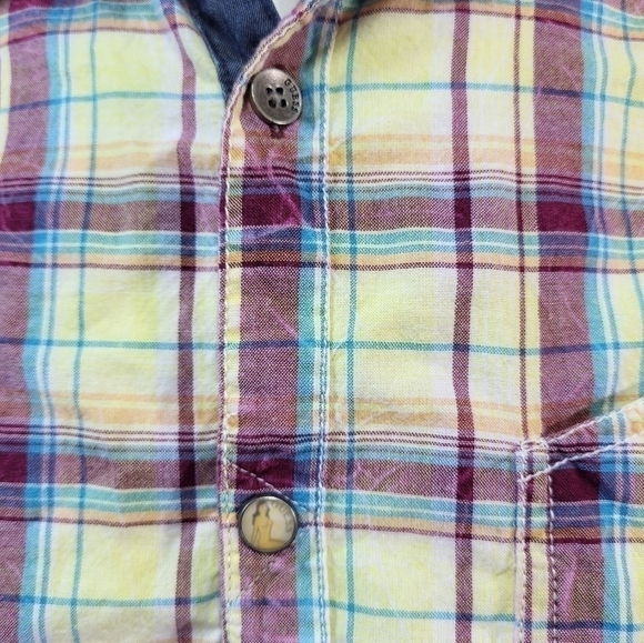 Guess Yellow Plaid Collared Button Up Shirt - Picture 4 of 10